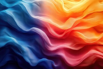 Obraz premium Vibrant fabric waves create a flowing pattern of blue, orange, and red shades in a beautiful textile design