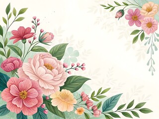 Elegant watercolor floral arrangement with peonies, leaves, and buds, suitable for invitations