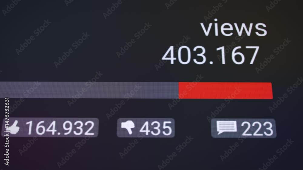 Poster video animation of a counter for views with like, dislike and comment counter - social media.