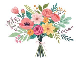 Obraz premium Charming Floral Bouquet with Roses, Poppies, and Lush Greenery Arrangement