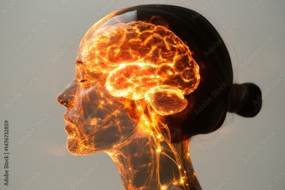 Poster profile view of a head with a highlighted brain.