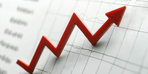 Financial trading chart with upward arrow and clear background