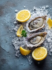 Fresh Oysters Served on Crushed Ice With Lemon Wedges for a Delightful Seafood Experience