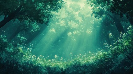 Lush forest bathed in sunlight