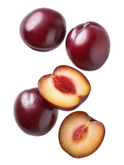 Fototapeta premium levitation ripe plum isolated on white background