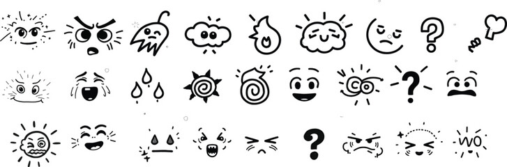 Hand-drawn Emotion Manga Symbols – Comic Style Expression Icon Set

