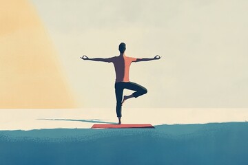 Fototapeta premium Balancing serenity on a tranquil beach during sunrise