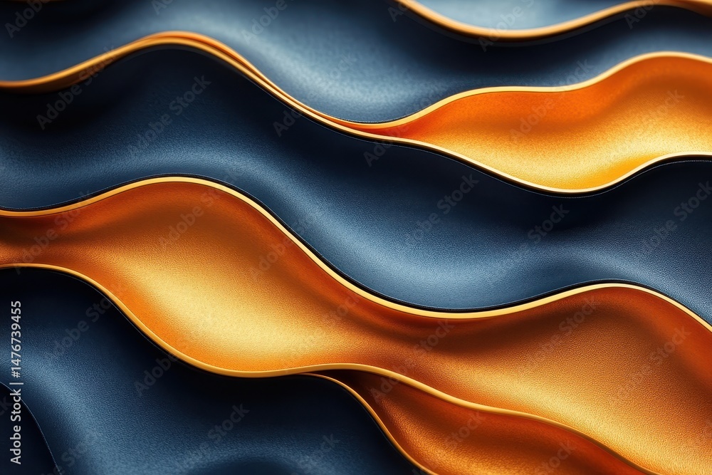Wall mural waves of gold and navy create a dynamic texture in fabric design