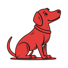 Cute Red Cartoon Dog – Simple Vector Line Art Illustration