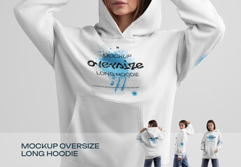 4 Mockups Woman  of a Long Oversized Hoodie
