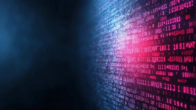 Digital Glowing Binary Code Abstract Technology and Futuristic Data Visualization