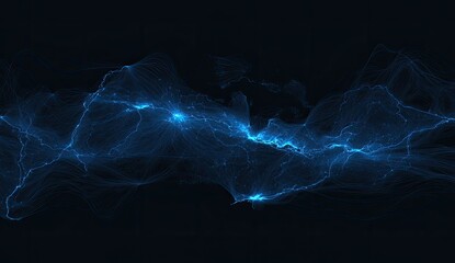 Abstract swirling patterns of light, glowing blue lines and points against a dark background.  Interconnected, flowing forms create a dynamic visual effect