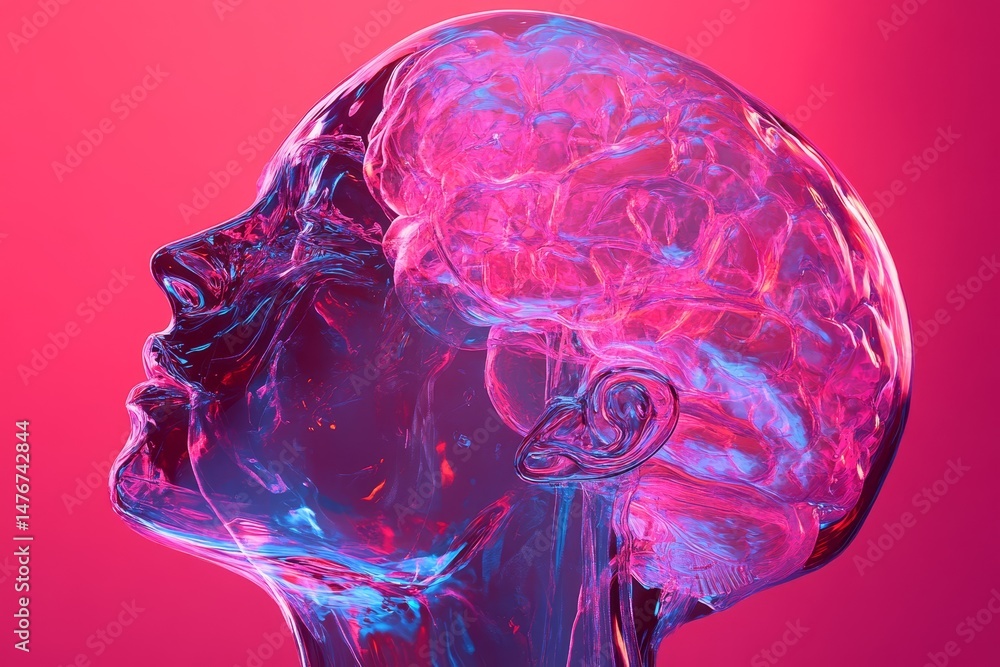 Poster abstract representation of a head and brain in vibrant colors.