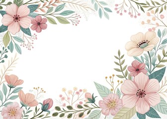Elegant floral frame with pastel colors and a white background for text