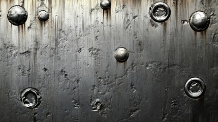 Distressed Metal Surface with Rivets Close Up Industrial Texture Abstract Background Grunge Style Dark Tones Detailed View