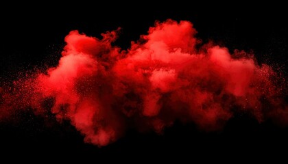 Red smoke cloud isolated on black