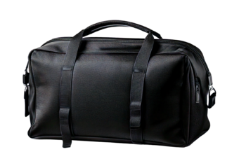 Black sport travel bag isolated on transparent or white background