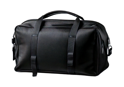 Black sport travel bag isolated on transparent or white background