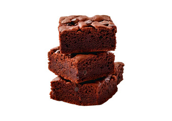 Chocolate brownies in a plate isolated on transparent or white background