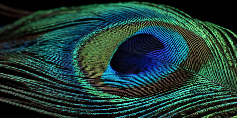 Obraz premium Peacock feather texture with iridescent eye pattern