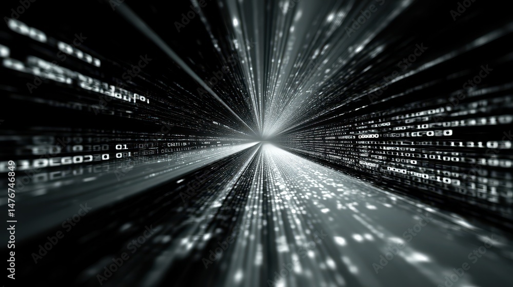 Poster data stream 3d visualization of information flow through a digital tunnel