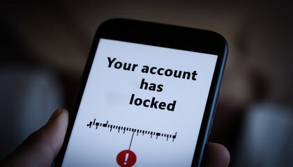 Mobile Phone Screen Displaying Account Lock Warning with Red Alert Icon