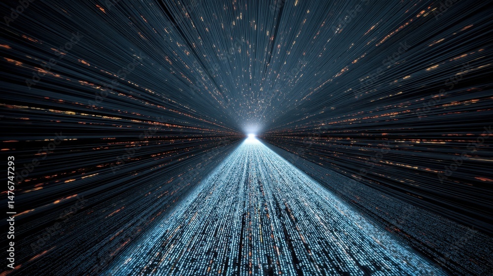 Fototapete 3D Data Tunnel Visualization of Information Flow and Search