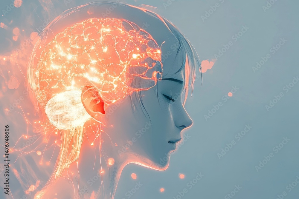 Poster active neural pathways within a digital head profile.