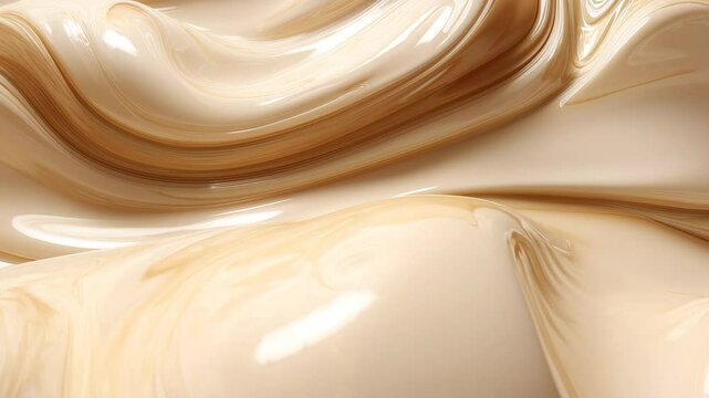 Abstract background featuring a foundation creamy and glossy beige texture with swirling fluid patterns, creating an elegant and modern aesthetic.