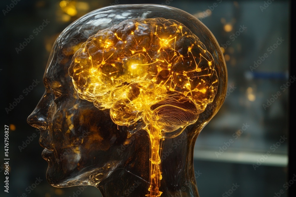 Poster a transparent head displaying a luminous brain model.