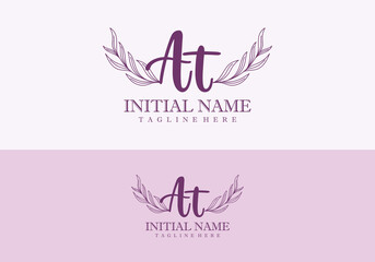 Minimalist concept wedding monogram set with initials letter AT