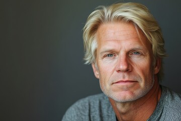 Fototapeta premium Neutral Face. Calm Caucasian Mature Man Portrait with Serene Expression