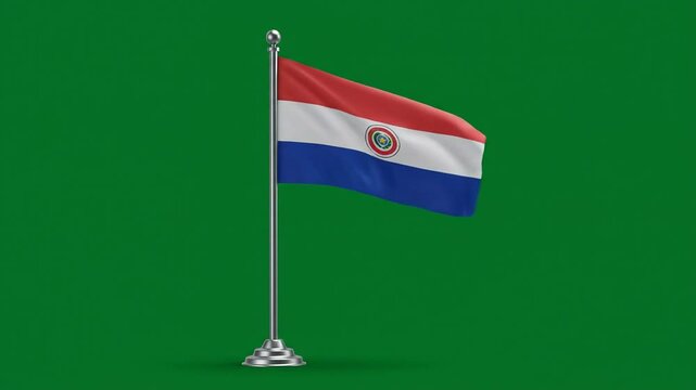 Flag Waving on Pole Against Green Background Still