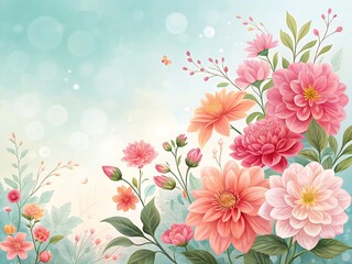 Elegant floral arrangement of pink and peach dahlias with soft pastel background