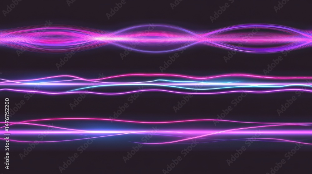 Poster abstract neon light trails in pink and blue on dark background generative art design element for tec