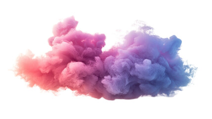 Fototapeta premium Colorful smoke cloud swirling in shades of pink and blue cutout isolated on transparent bg, png