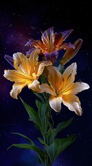 Stunning Daylily Blooms Against a Starry Night Sky Background