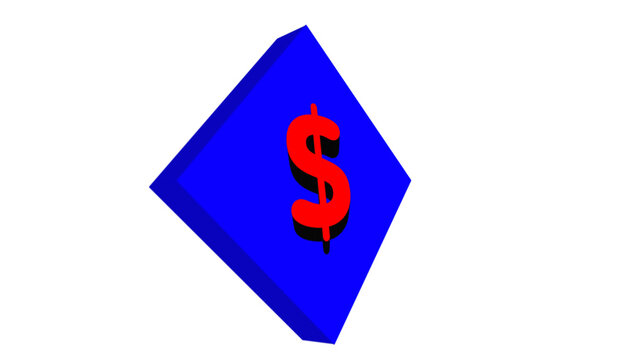 A 3D Rendered Blue Diamond-Shaped Symbol of Money, bollar