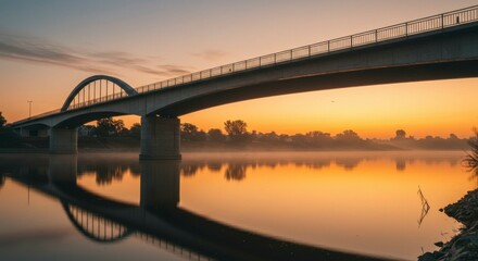 Fototapeta premium Sunrise over a bridge reflecting on a calm river