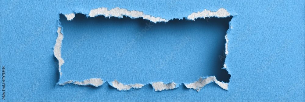 Fototapete Torn Paper Edges Forming a Square Frame for a Central Message on a Blue Background