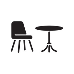  Black and White Simple Furniture Icon Featuring a Chair and Table, Minimalist Design for Interior Decor and Home Furniture