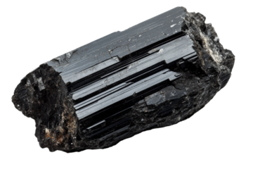 Intriguing Black Tourmaline Crystal Specimen . Transparent background PNG