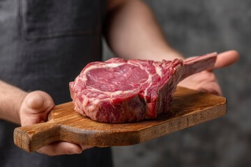 Prime Ribeye Steak: Raw, Marbled, Rustic Presentation