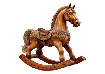 Wooden rocking horse isolated on transparent or white background