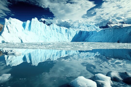Majestic Glacier Reflecting a Sky of Clouds