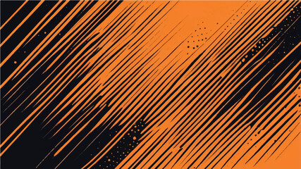 Abstract vector black orange comic style halftone zoom lines background.