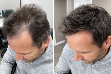 Man showing hair regeneration treatment before and after photos