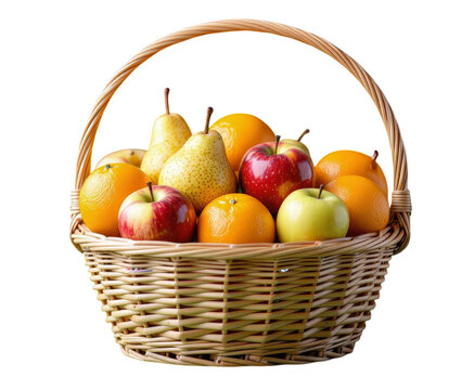 Fruit Basket, Apples, Oranges, Pears, with Transparent Background..