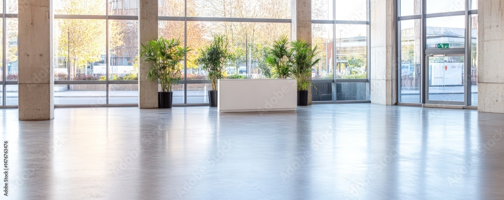 Poster empty modern lobby with large windows