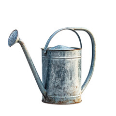 Vintage metal watering can with a long spout and handle, cutout isolated on transparent bg, png
